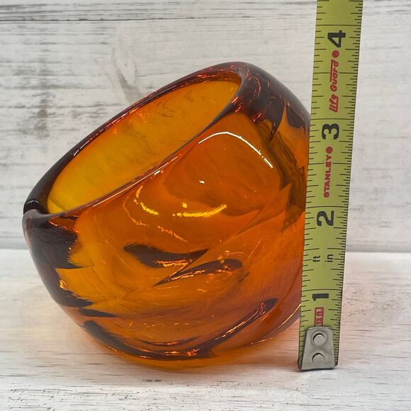 Vintage Amber Persimmon Orb Shaped Viking Glass Ashtray Mid-Century Modern MCM - Picture 8 of 8